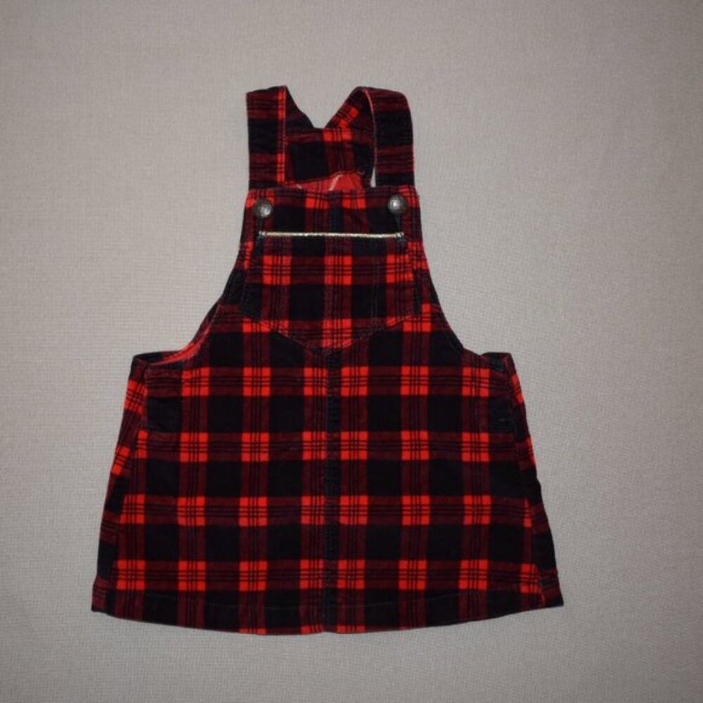 OshKosh Buffalo Plaid Velour Jumper Dress 9 Months